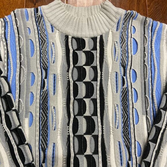 Crosstown Sportswear Vintage 3D Knit Coogi Style Grey Blue Sweater Men's Size L - Picture 2 of 9